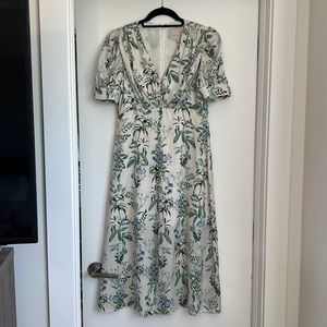 Gal Meets Glam, Blue and Green Floral Midi Dress, Size 4